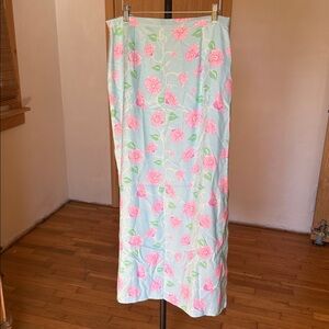 Lilly Pulitzer Maxi Skirt in Light Blue and Pink Floral